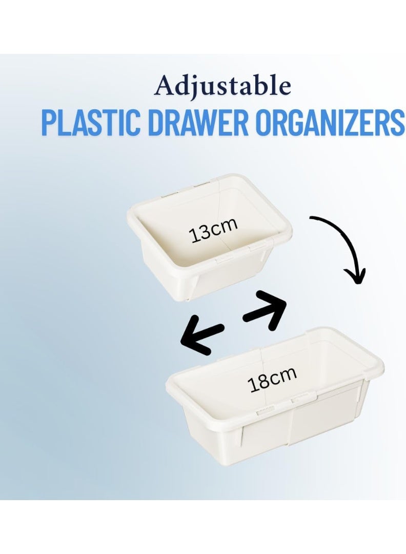 Marcolo Adjustable Plastic Drawer Organizer Basket – Expandable BPA-Free Storage Tray for Kitchen, Office, or Bathroom – White (Compact) - Image 4
